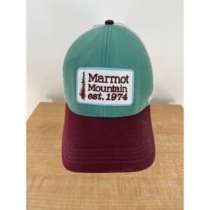 Marmot Mountain est 1974 Trucker Hat Mens Green Maroon Mesh Snapback Cap